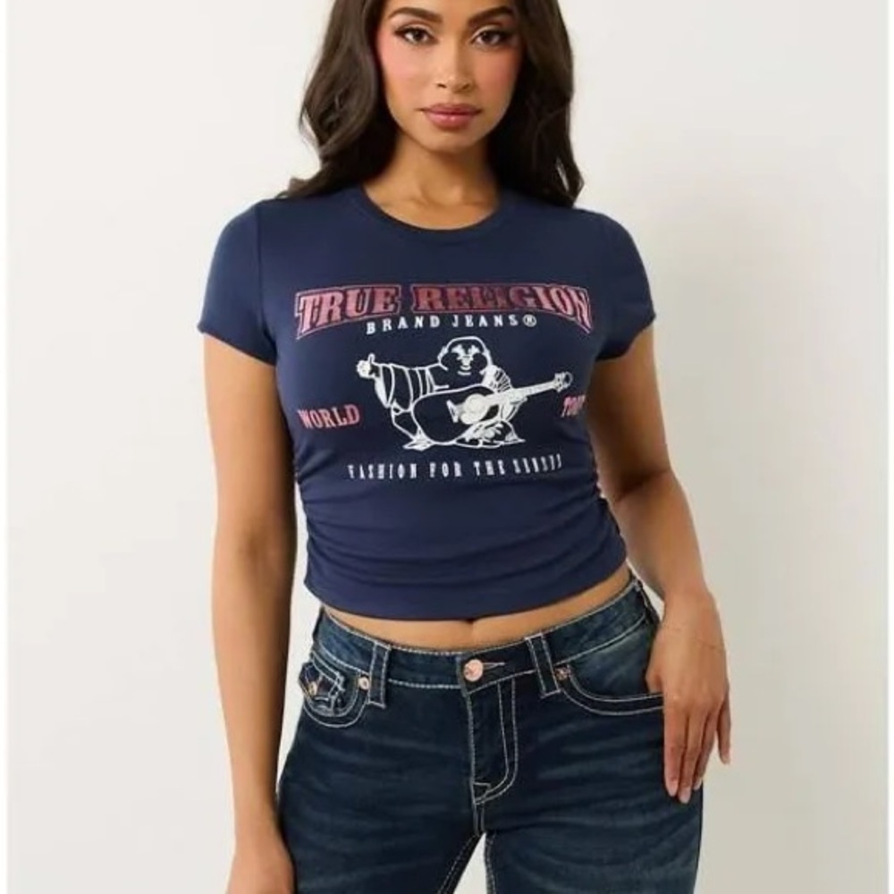 True Religion Ruched Metallic Logo Baby Tee